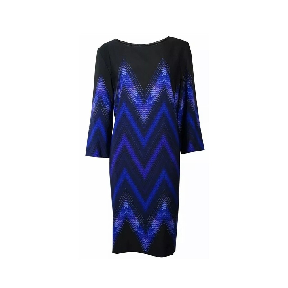 Tahari Stevie Chevron Dress XL 14 Black Purple Career Sheath 4220M160